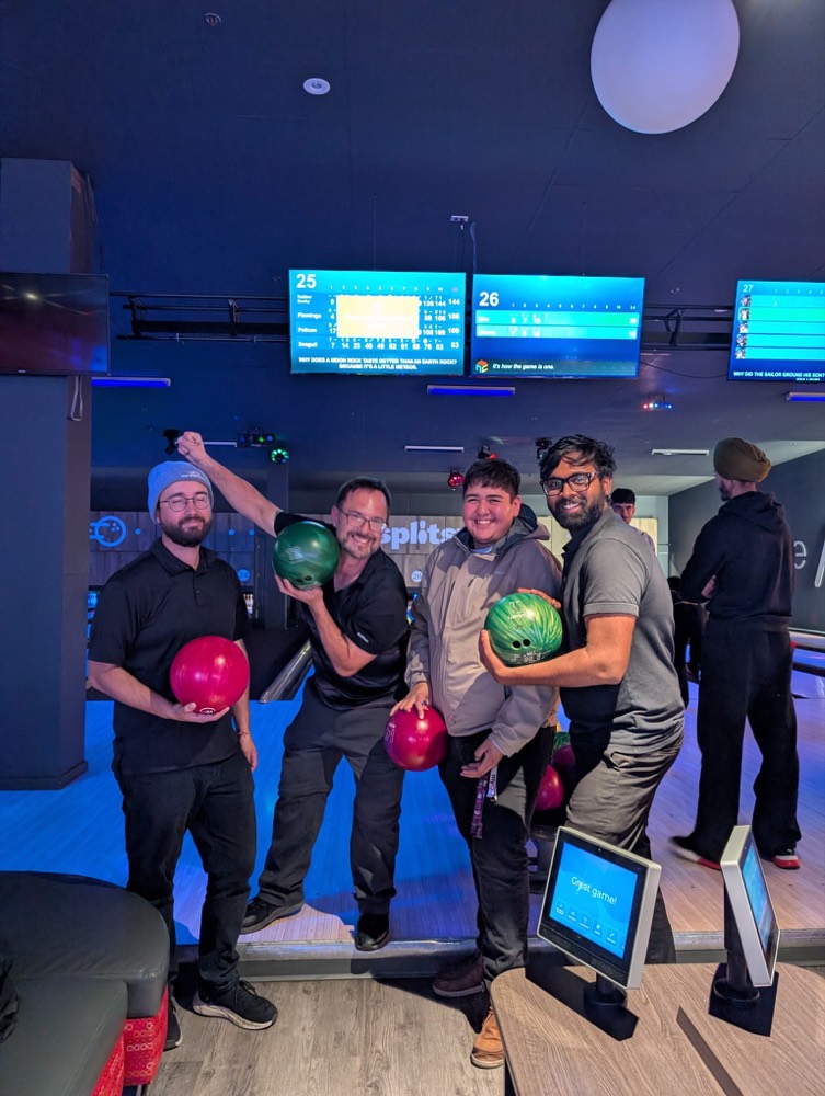 The Visma Promotions team at a bowling night — celebrating team culture and having fun